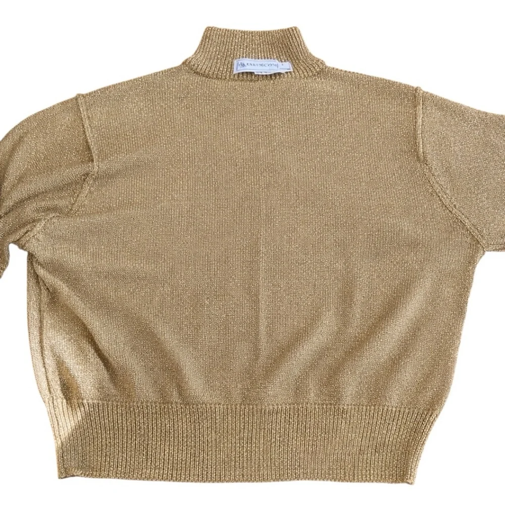 Vintage Evan Picone Gold Lurex Turtleneck Sweater Metallic Knit Party Top Sz M
